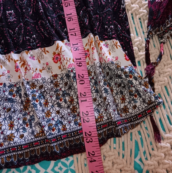 Unbranded~Purple Colorful Floral Tie Neck Long Sleeve Patchwork Peasant Blouse - Picture 7 of 9